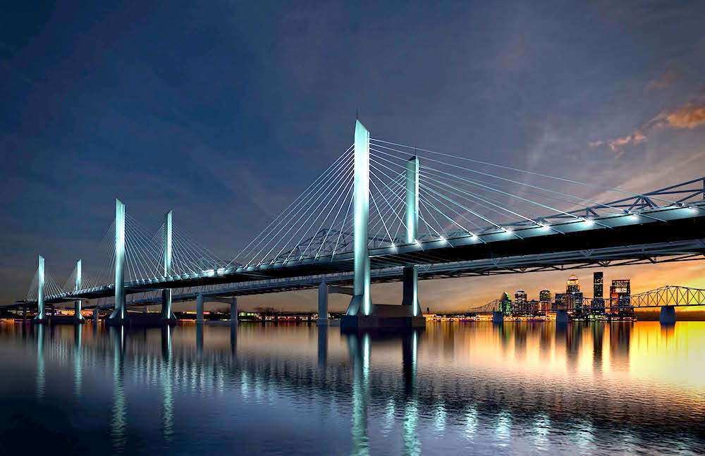 Ohio River Bridges Project downtown bridge at night