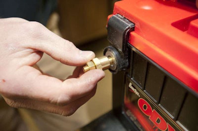 Cable extension posts allow multiple electrical components to be connected to the battery.
