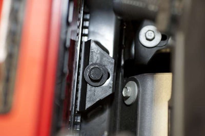 GM battery retainer bolts into the existing battery tray, firmly holding the Odyssey in place.