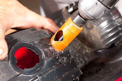 Some light assemblies have a sealed housing. Use a 1' hole saw to make a hole closest to the center of the reflector. For maximum illumination, use TWO strobes in each headlight.