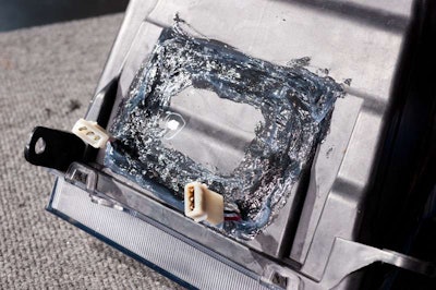 The finished headlight hosing ready for re-installing and running wires to the controller.