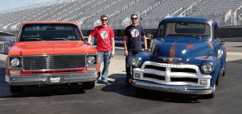 Dale Earnhardt Jr. and Jimmie Johnson reveal their Valvoline Reinvention Project custom truck builds. (PRNewsFoto/Valvoline)