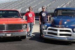 Dale Earnhardt Jr. and Jimmie Johnson reveal their Valvoline Reinvention Project custom truck builds. (PRNewsFoto/Valvoline)