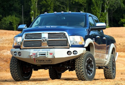 12,000-pound capacity Warn winch nestles nicely in Road Armor bumper on our 2010 Ram 2500 4x4.