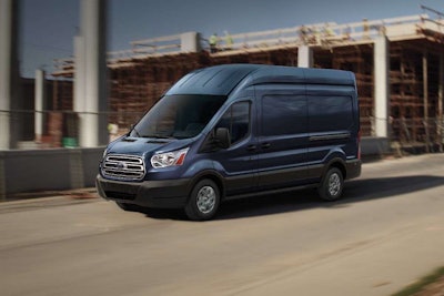 A 2016 Transit high-roof model with dual sliding side cargo doors.
