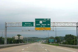 An exit for John Deere Road and Illinois Route 5.
