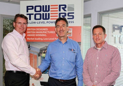 JLG’s Karel Huijser with Power Towers’ Brian King and Mark Richardson after signing the deal.