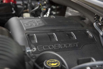 The EcoBoost V-6 sounds like a V-8 from inside the cab because Ford pipes in a V-8 audio track.