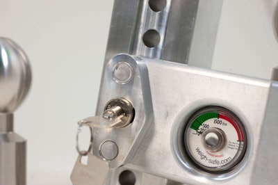 Tongue-weight is measured at base of the hitch ball. Locking ball-height adjusting pins operate smoothly.