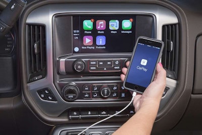 With the addition of compatibility with both Apple’s CarPlay (pictured) and Android auto, 2016 Silverado and Sierra customers will get greater integration with their smartphones.