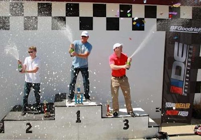 Mike Iler (Redlands, Calif.) stood atop the podium after the two-day Driver Enough Challenge. Gardner Nichols (Boulder, Colo.) too second and Wade Koehl (Cypress, Texas) took third place. (PRNewsFoto/BFGoodrich Tires)