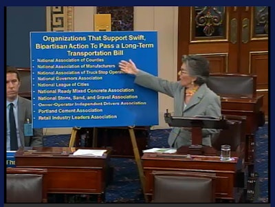 Senator Barbara Boxer (D-California) highlighting just a few of the associations supporting the DRIVE Act.