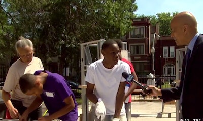 A student at the job fair is interviewed by CBS 2.