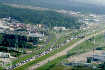 Cars lined up during the Katrina evacuation in 2005.