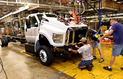 A Ford F-650 is assembled in Avon Lake, Ohio.