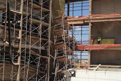One section of scaffolding holding six floors of platforms at the hospital jobsite collapsed Tuesday, killing one worker. Photo Credit: Rio Rancho Fire Rescue via Facebook
