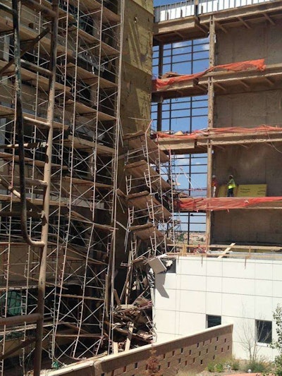 One section of scaffolding holding six floors of platforms at the hospital jobsite collapsed Tuesday, killing one worker. Photo Credit: Rio Rancho Fire Rescue via Facebook