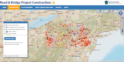 A screen shot of the new PennDOT interactive map.