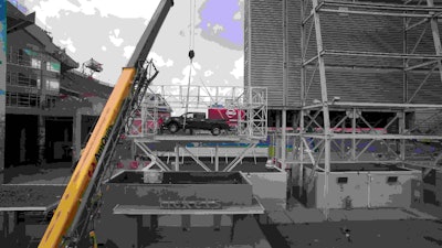 NASHVILLE, Tenn. (August 18, 2015) – This might just be the perfect tailgating spot for this weekend’s upcoming Tennessee Titans preseason game against the St. Louis Rams. Nissan enlisted a heavy-duty crane to lift an all-new 2016 Nissan TITAN XD full-size pickup into a special “reserved” parking space next to the video scoreboard at the newly named Nissan Stadium in downtown Nashville, Tenn.