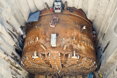 Crews put the final touches on piecing Bertha’s front end back together after extensive repairs to the machine.