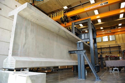 Researchers with The University of Alabama College of Engineering are testing concrete girders in a campus laboratory to help lengthen bridge designs. (Photo credit: University of Alabama)