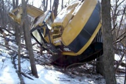 Cat excavator stuck in a tree