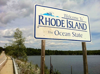 Pachaug Trail - 'Welcome to Rhode Island sign' at Beach Pond, Hope Valley, RI