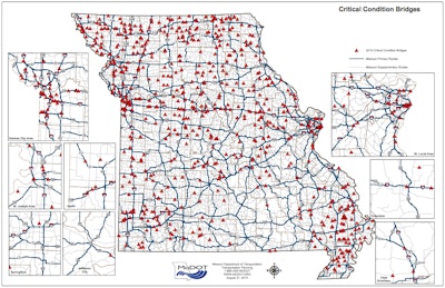 A map of Missouri’s critical condition bridges