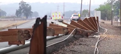 Guardrail damage from recent wildfires in northern California.