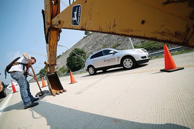 A worker on a Virginia jobsite puts the vest through testing.