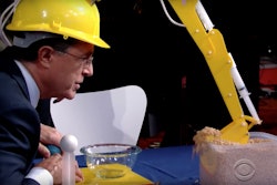 Late Show Stephen Colbert Dominic Wilcox cereal crane excavator