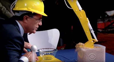 Late Show Stephen Colbert Dominic Wilcox cereal crane excavator