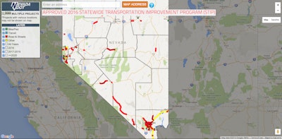A screenshot of the Nevada Department of Transportation’s new website for information on major road and transit projects in the state.