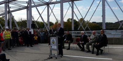 Pennsylvania Gov. Tom Wolf speaking at the opening of the new Jonathan Hulton Bridge.