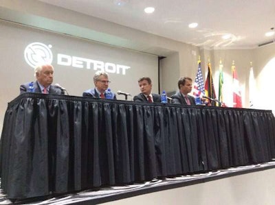Daimler Trucks execs L to R: Roger Penske, Martin Daum, Wolfgang Bernhard and Frank Reinjtes.