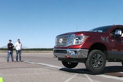 Nissan’s 2016 Titan XD gets airborne during one of several durability tests this week at the automaker’s testing facility in Arizona.