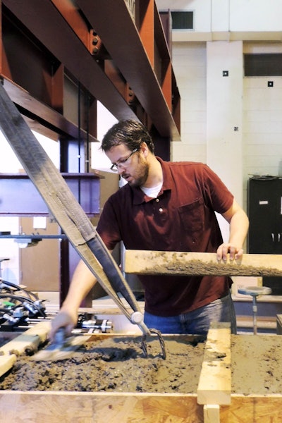 NMSU Assistant Professor of Civil Engineering Brad Weldon is working with the New Mexico Department of Transportation on the construction of the first bridge in the U.S. to be built with non-proprietary Ultra High-Performance Concrete comprised of local materials. (NMSU photo by Linda Fresques)