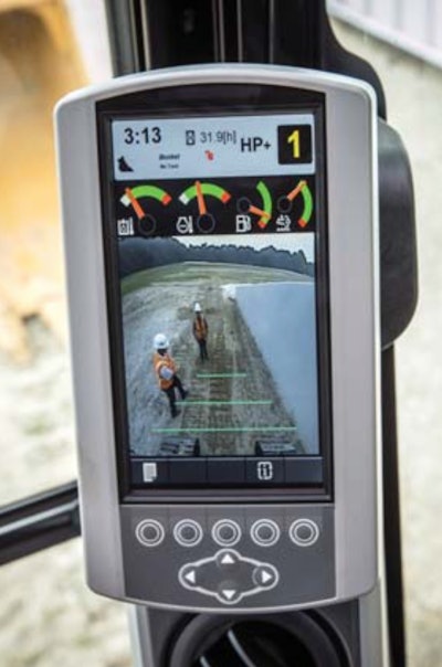 The display on the 325F L outfitted with a backup camera view.