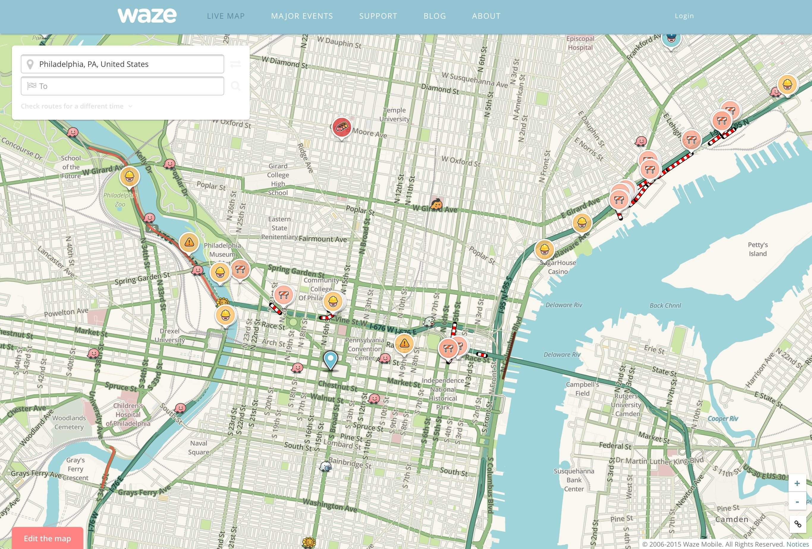 Waze app Philadelphia Pennsylvania