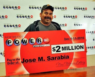 Sarabia with his big check.