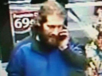 A gas station security camera shows the thief.