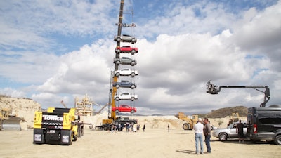 Ford super-duty crane stunt