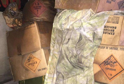 The discovered explosives. Photo credit: Boxborough Police