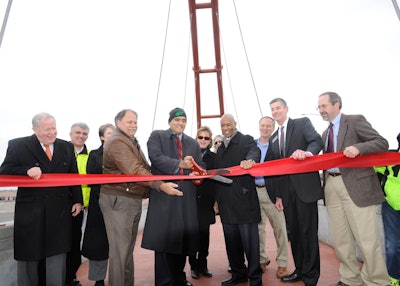 Officials at the diverging diamond interchange at the McCaslin Boulevard bridge at U.S. 36 in Colorado.