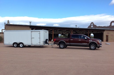 Towing on a six percent grade came easy for Titan XD, thanks to its Cummins 5.0 L turbo diesel engine and Aisin 6-speed transmission.