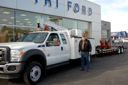 Ron Hunsche, Ron Hunsche Excavating, takes delivery of his Contractor’s Dream Package at Tri Ford in Highland, Illinois.