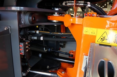 The DL220-5 on display at World of Concrete showed the high lift linkage option, which provides 18 inches of additional dump height.