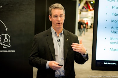Mack VP of connected vehicle and contract services David Pardue discusses the GuardDog Connect telematics program at World of Concrete 2016.