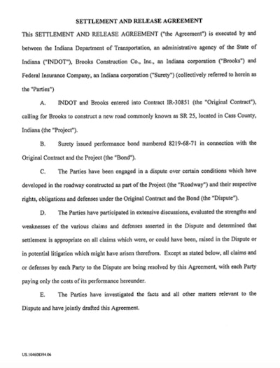 INDOT, Brooks Construction settlement (click to view full document)