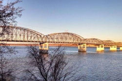 The Chamberlain Bridge spans the Missouri River and links the towns of Chamberlain and Oacoma, SD.